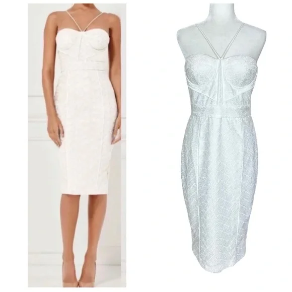 knee length dresses for ladies Mina Dress in Whisper White Dot Mesh